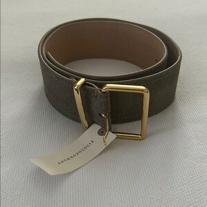 Anthropologie Moss Suede Belt with Gold Buckle